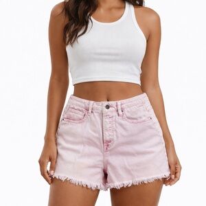 Risen Pink High Rise Frayed Hem Denim Shorts Women’s Size Medium